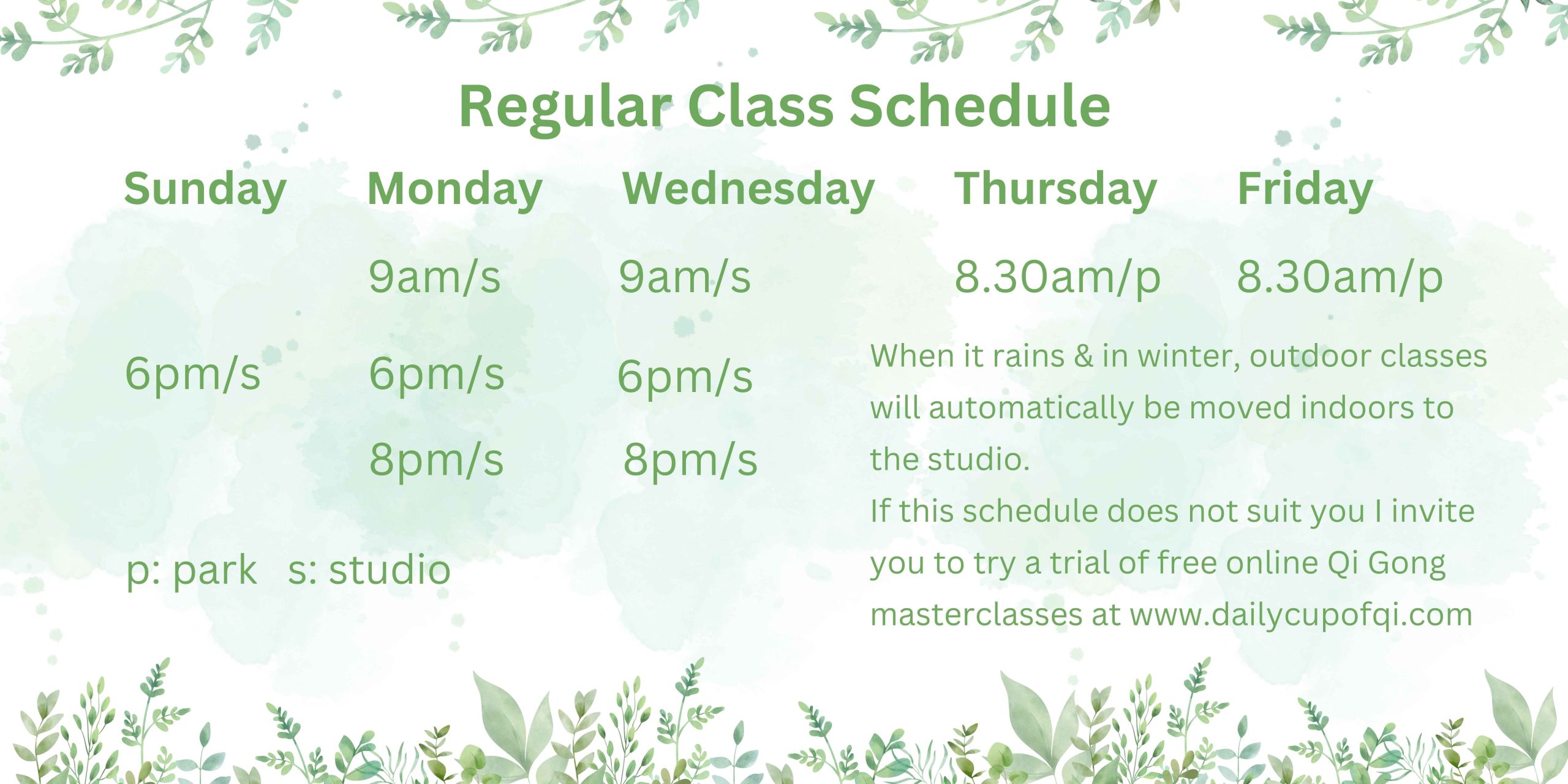 Qi Gong class schedule